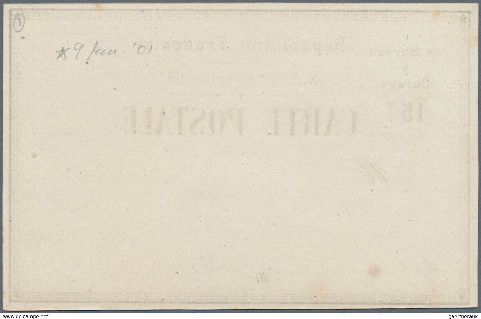 13999 Frankreich - Ganzsachen: 1872, 15 C Postal Stationery Card ESSAY (imprimerie Nationale), Framed With - Sonstige & Ohne Zuordnung
