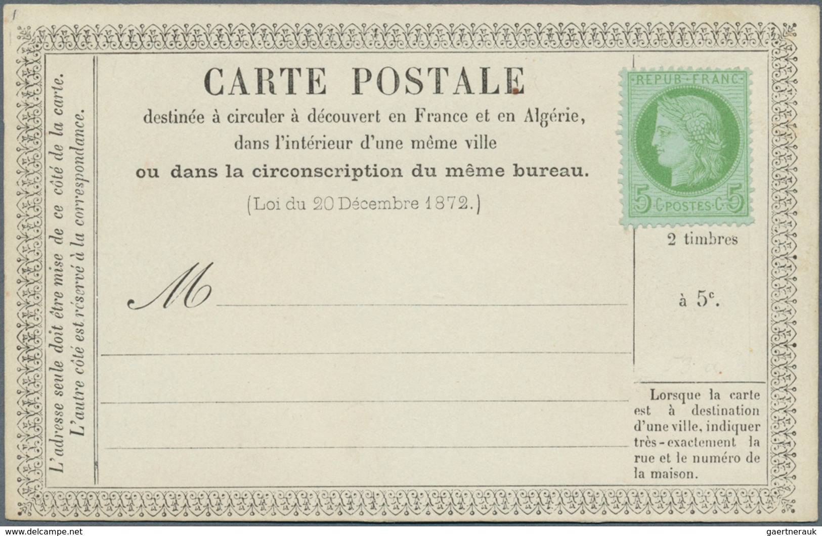 14000 Frankreich - Ganzsachen: 1873, 5 C Yellow-green And 10 C Brown On Rose Ceres, Each Stamp Mounted Sin - Sonstige & Ohne Zuordnung