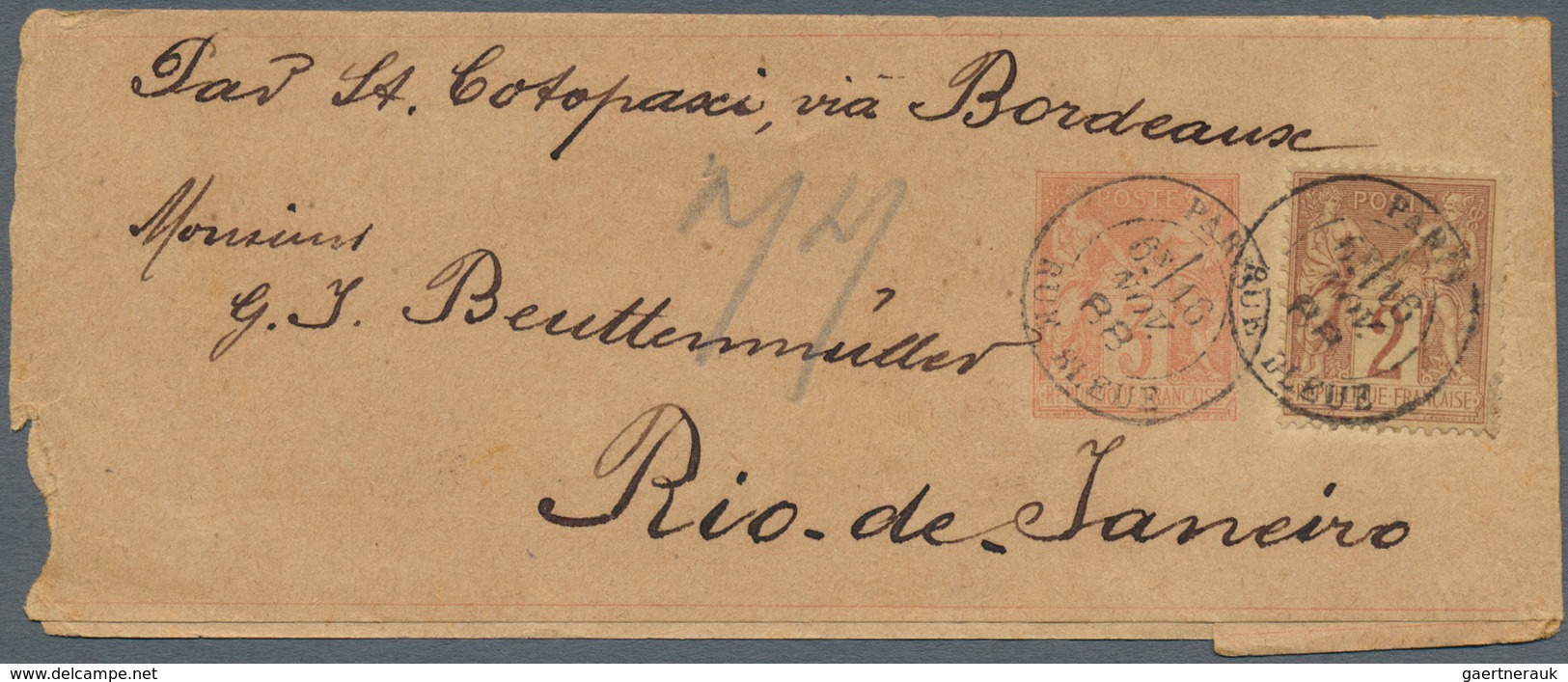 14004 Frankreich - Ganzsachen: 1888/1894, Group Of Four Uprated Wrappers To The Same Address In Rio De Jan - Sonstige & Ohne Zuordnung