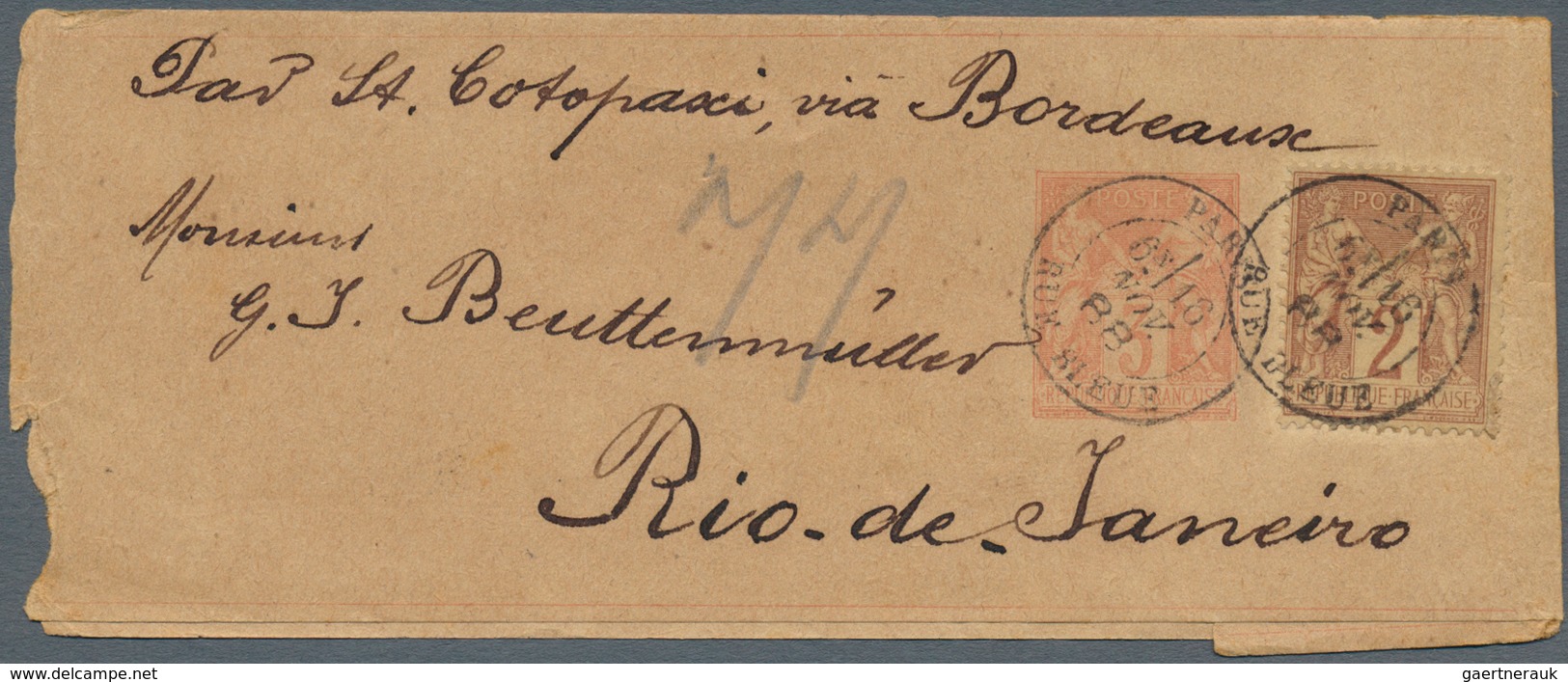 14004 Frankreich - Ganzsachen: 1888/1894, Group Of Four Uprated Wrappers To The Same Address In Rio De Jan - Autres & Non Classés