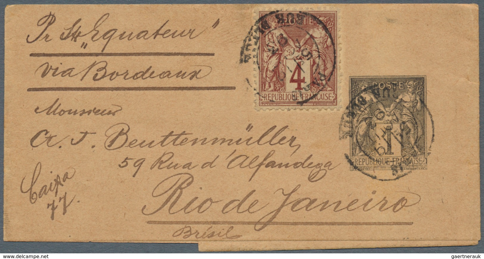 14005 Frankreich - Ganzsachen: 1888/1893, Group Of Three Uprated Wrappers To The Same Address In Rio De Ja - Altri & Non Classificati