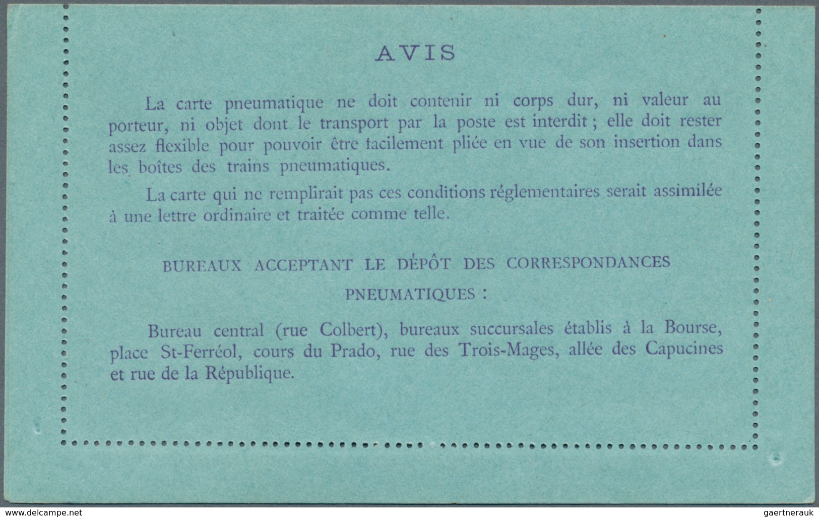 14011 Frankreich - Ganzsachen: 1910, 30 C Violet On Blue Semeuse, Pneumatic Stationery Letter Card For MAR - Autres & Non Classés