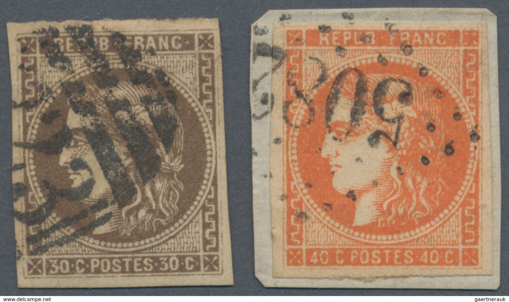 14015 Frankreich - Stempel: 1870/1871, 30 C Brown Bordeaux With Part Of British Duplex Cancel "723" From S - 1877-1920: Periodo Semi Moderno