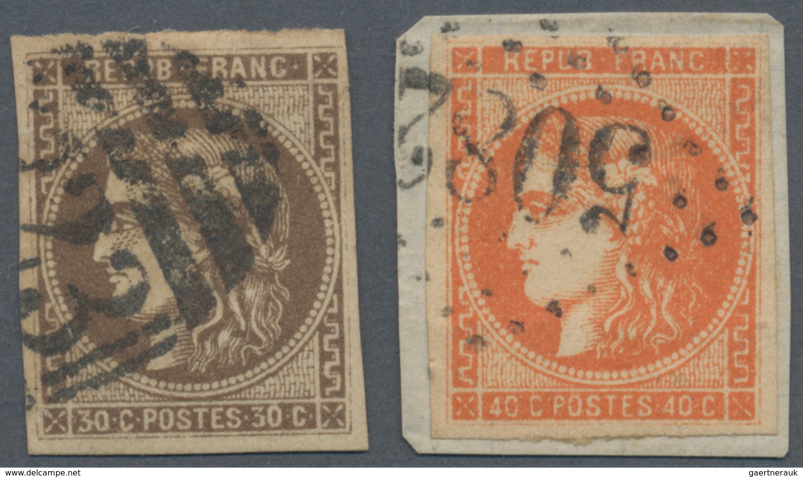 14015 Frankreich - Stempel: 1870/1871, 30 C Brown Bordeaux With Part Of British Duplex Cancel "723" From S - 1877-1920: Semi-Moderne