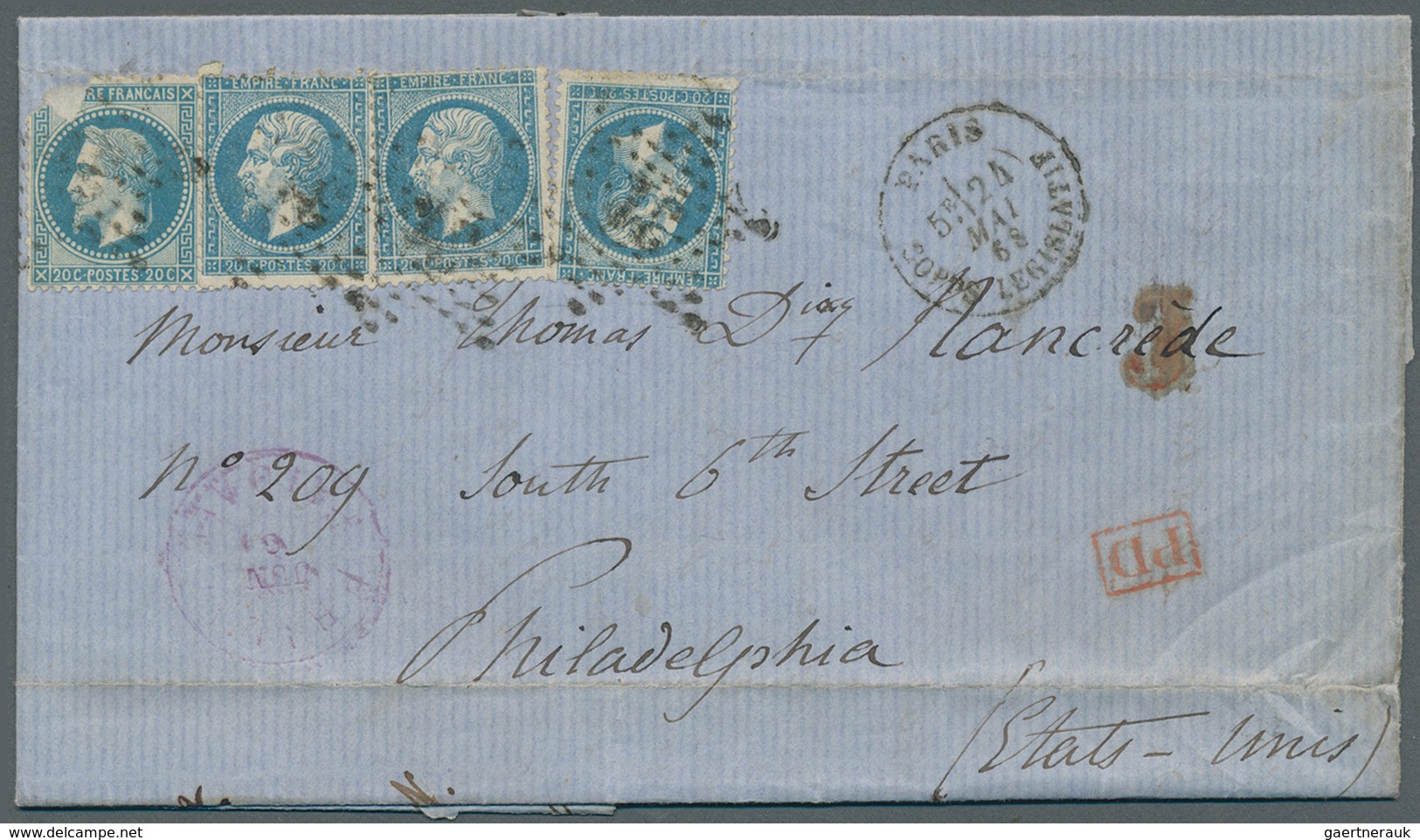 14016 Frankreich - Stempel: 1868, Multiple Franking 4 X 20 C Blue Napoleon, Tied By Etoile "31" (Paris Pal - 1877-1920: Période Semi Moderne