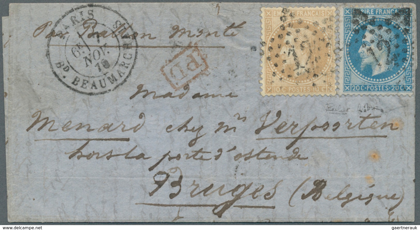 14019 Frankreich - Ballonpost: 1870. Letter "Par Ballon Monté" With 10c And 20c Napoleon From "Paris 7.11. - 1960-.... Briefe & Dokumente