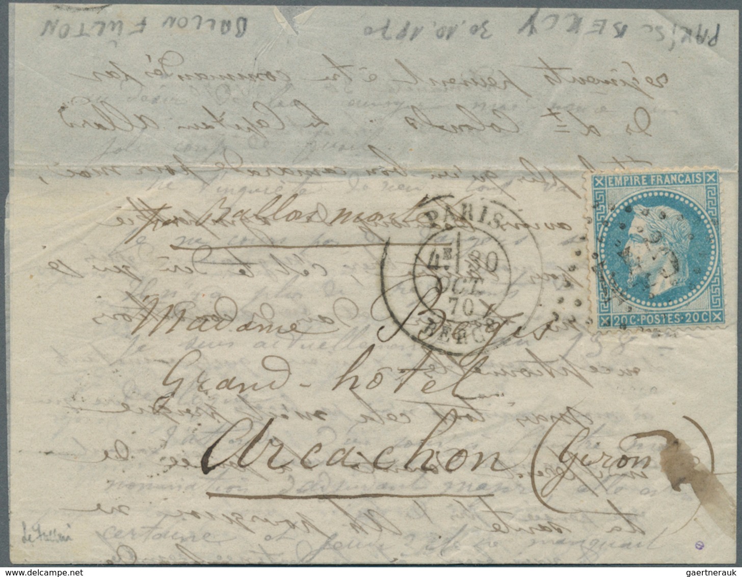 14029 Frankreich - Ballonpost: 1870, 30.10., "LE FULTON", Lettersheet Franked With 20c. Laure, Oblit. GC " - 1960-.... Lettres & Documents