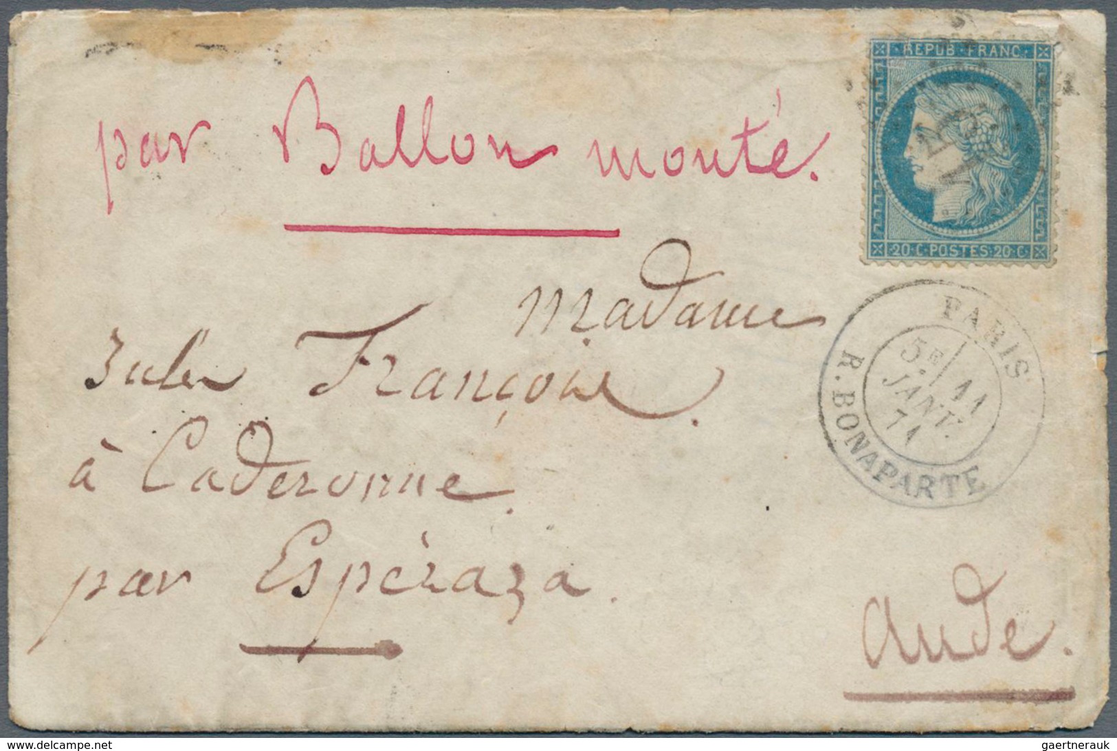 14033 Frankreich - Ballonpost: 1871, General Faidherbe, Ballon Monte Cover Bearing 20c. Siege Oblit. By Et - 1960-.... Briefe & Dokumente