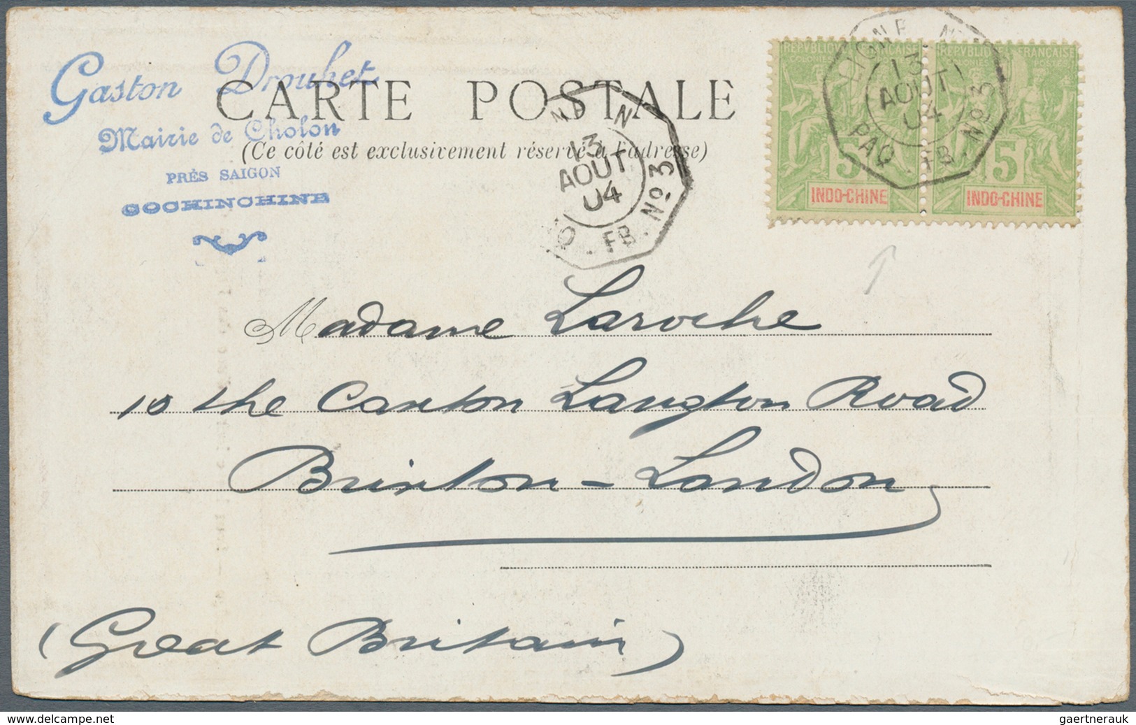 14039 Frankreich - Schiffspost: 1904/1908, Three Franked Picture Cards With Motives From Cambodgia And Bat - Autres & Non Classés