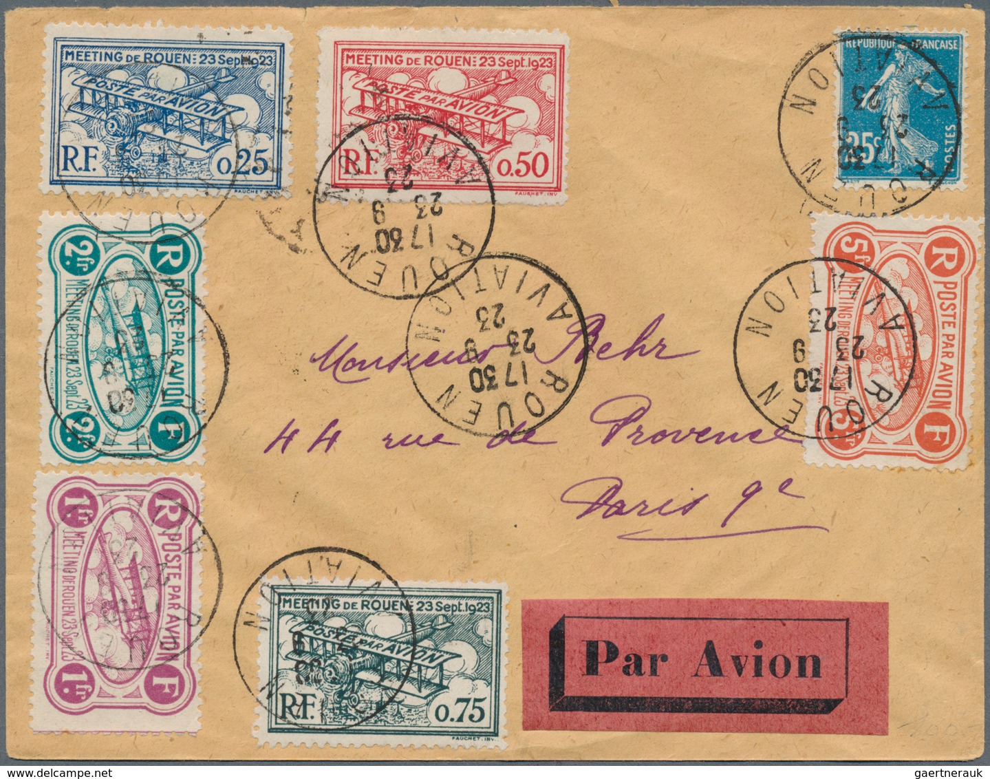 14043 Frankreich - Besonderheiten: 1923, Airmail-letter With Six Different Airmail-Vignettes "Meeting De R - Autres & Non Classés