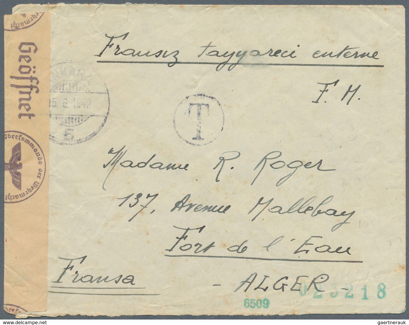 14046 Frankreich - Besonderheiten: 1942, P.O.W. Letter From ANKARA Written By A French Pilot Sent To Algie - Sonstige & Ohne Zuordnung