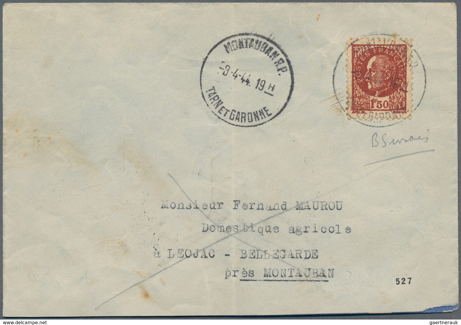 14047 Frankreich - Besonderheiten: 1944, 1 F 50 C Redbrown Petain, Perf. 11 1/2, Wartime-forgery Printed B - Autres & Non Classés