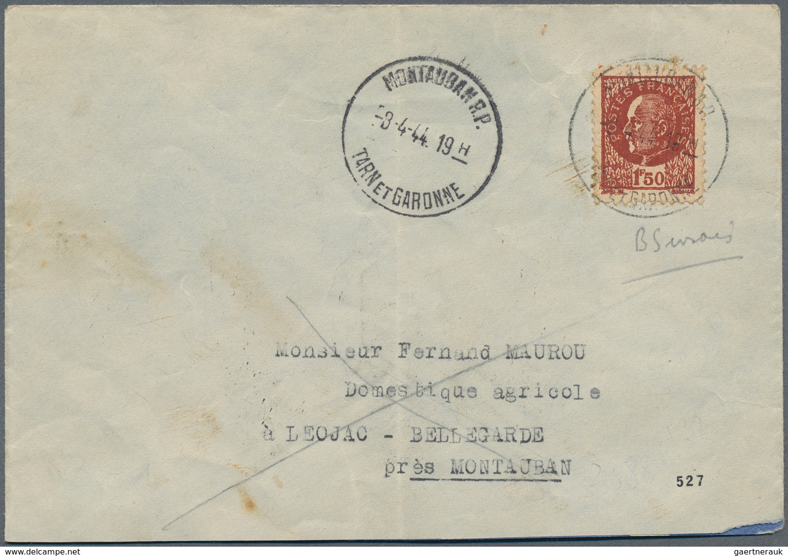 14047 Frankreich - Besonderheiten: 1944, 1 F 50 C Redbrown Petain, Perf. 11 1/2, Wartime-forgery Printed B - Altri & Non Classificati