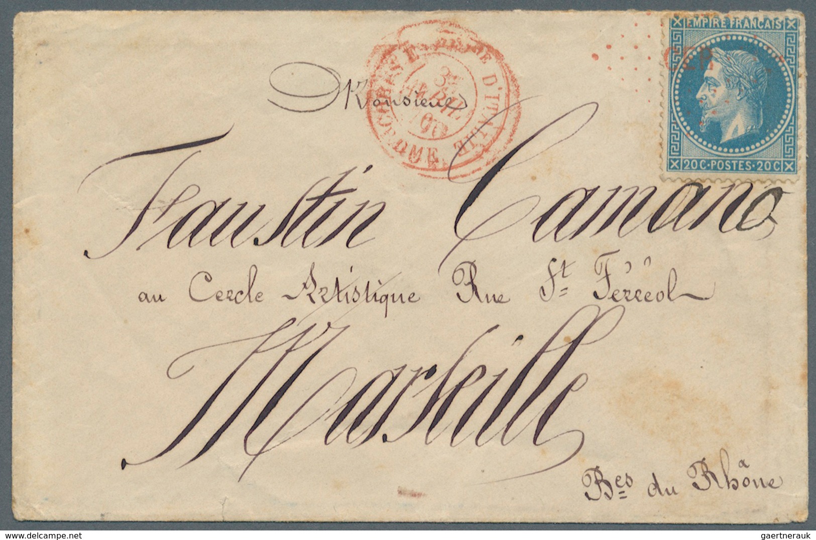 14057 Frankreich - Besonderheiten: 1858 Occupation Of Rome, Letter Sent To Marseilles, Franked With 20c Na - Sonstige & Ohne Zuordnung