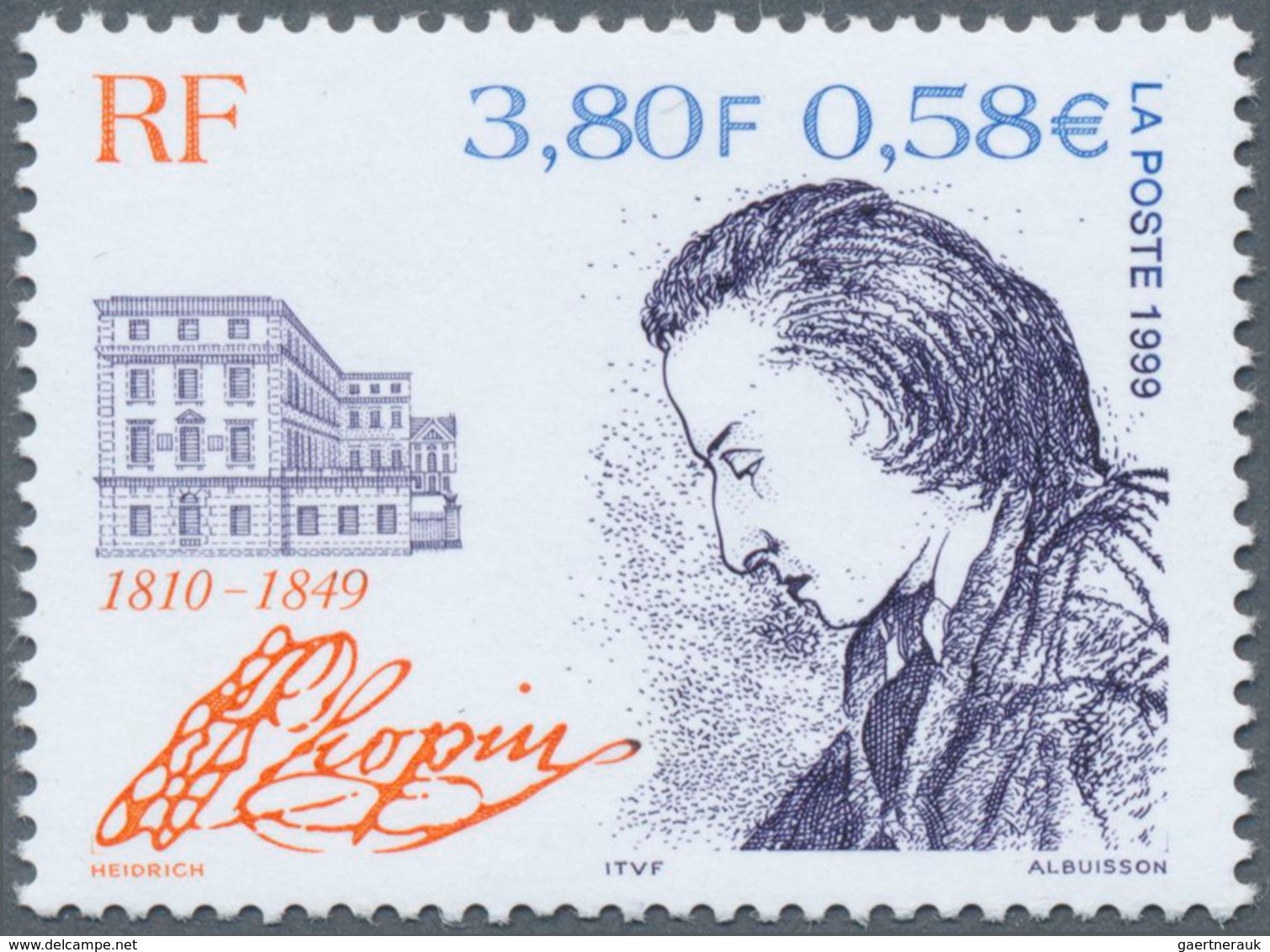14061 Frankreich - Besonderheiten: 1999, 3,80 Fr. Frédéric Chopin With Print Error "blue Color (background - Sonstige & Ohne Zuordnung