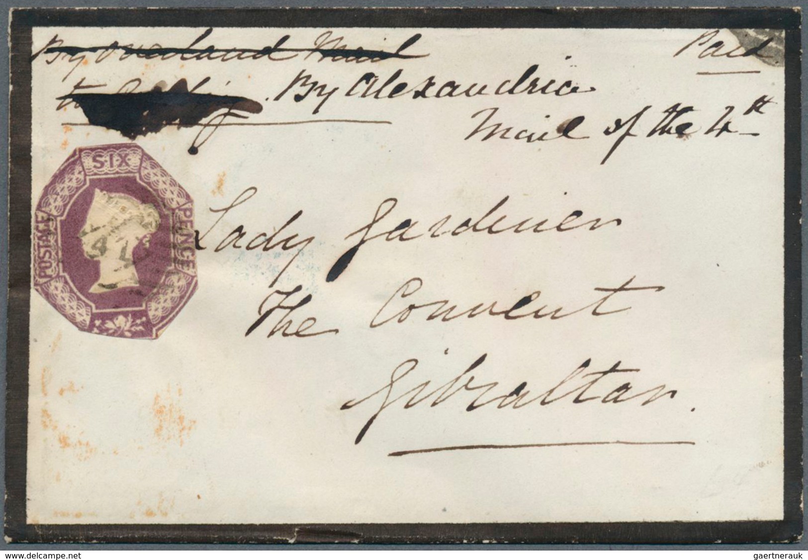 14063 Gibraltar: 1854 Mouring Cover Addressed To 'Lady Gardiner, The Convent, Gibraltar', The Governor Sir - Gibraltar