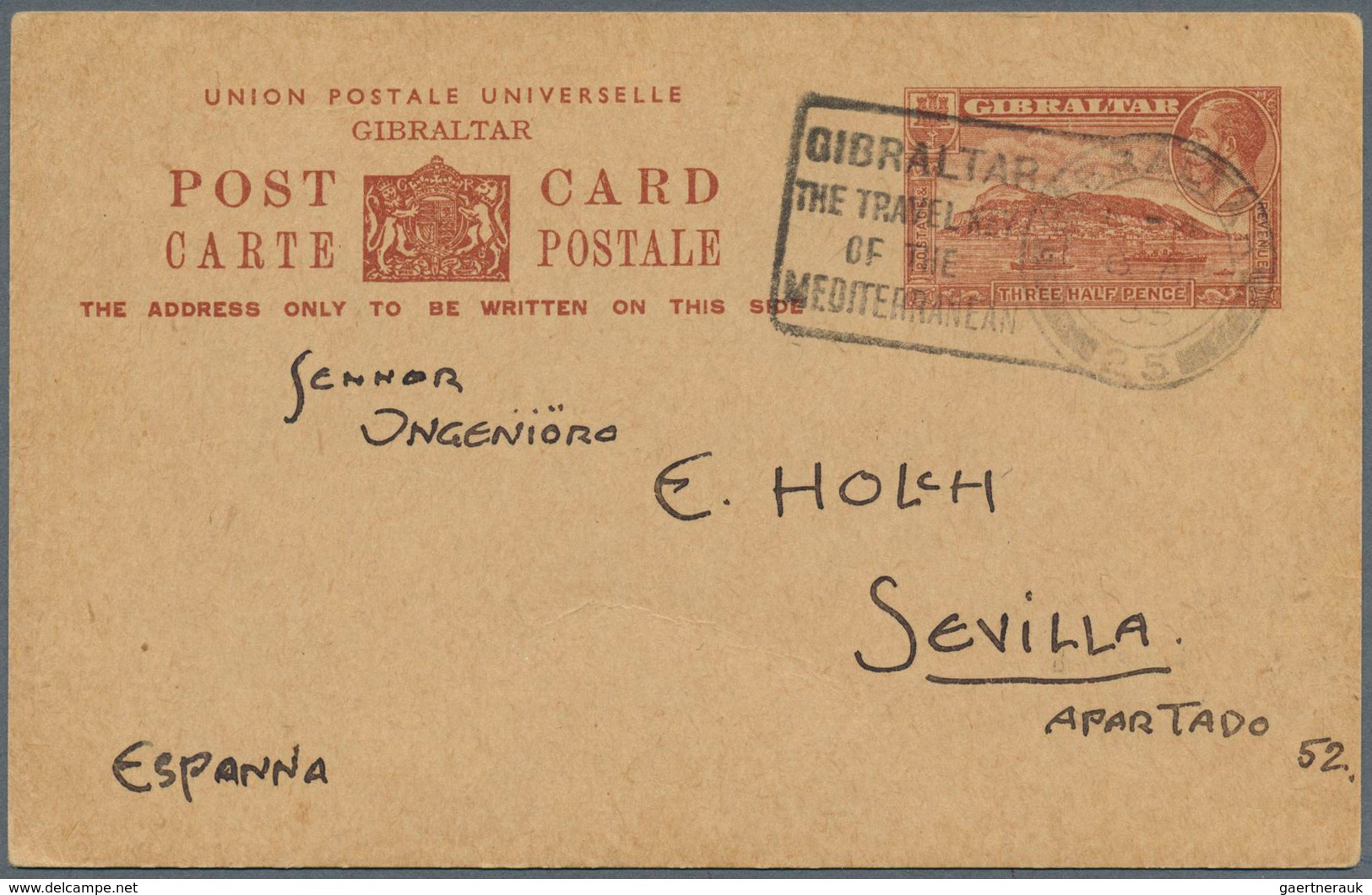 14078 Gibraltar - Ganzsachen: 1934, 1 1/2 D Brown KGV Postal Stationery Card With Slogan Cancel GIBRALTAR - Gibraltar