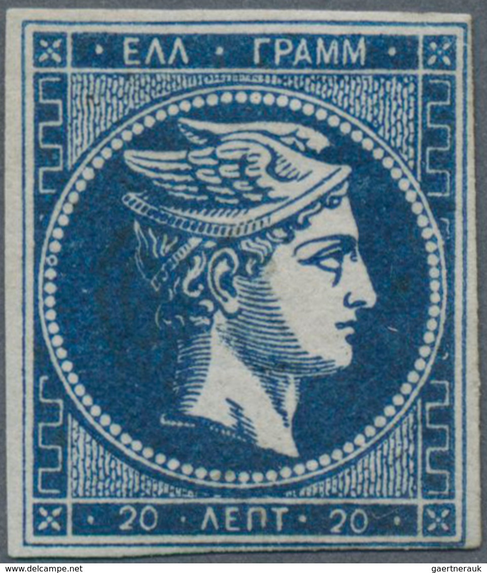 14087 Griechenland: 1872-75, Large Hermes Head, 20 Lepta DEEP INDIGO BLUE On Bluish Thin Transparent Paper - Briefe U. Dokumente