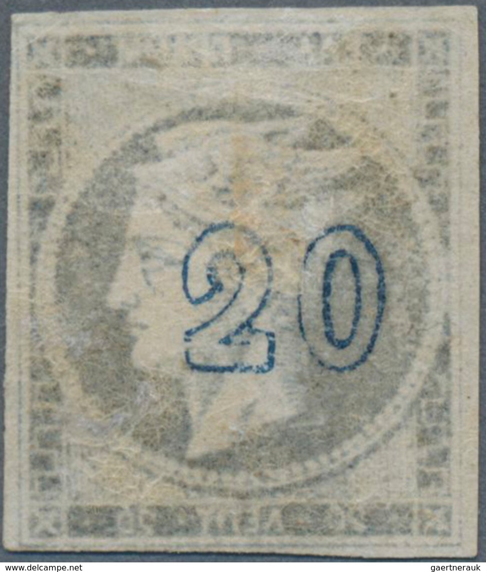 14087 Griechenland: 1872-75, Large Hermes Head, 20 Lepta DEEP INDIGO BLUE On Bluish Thin Transparent Paper - Briefe U. Dokumente