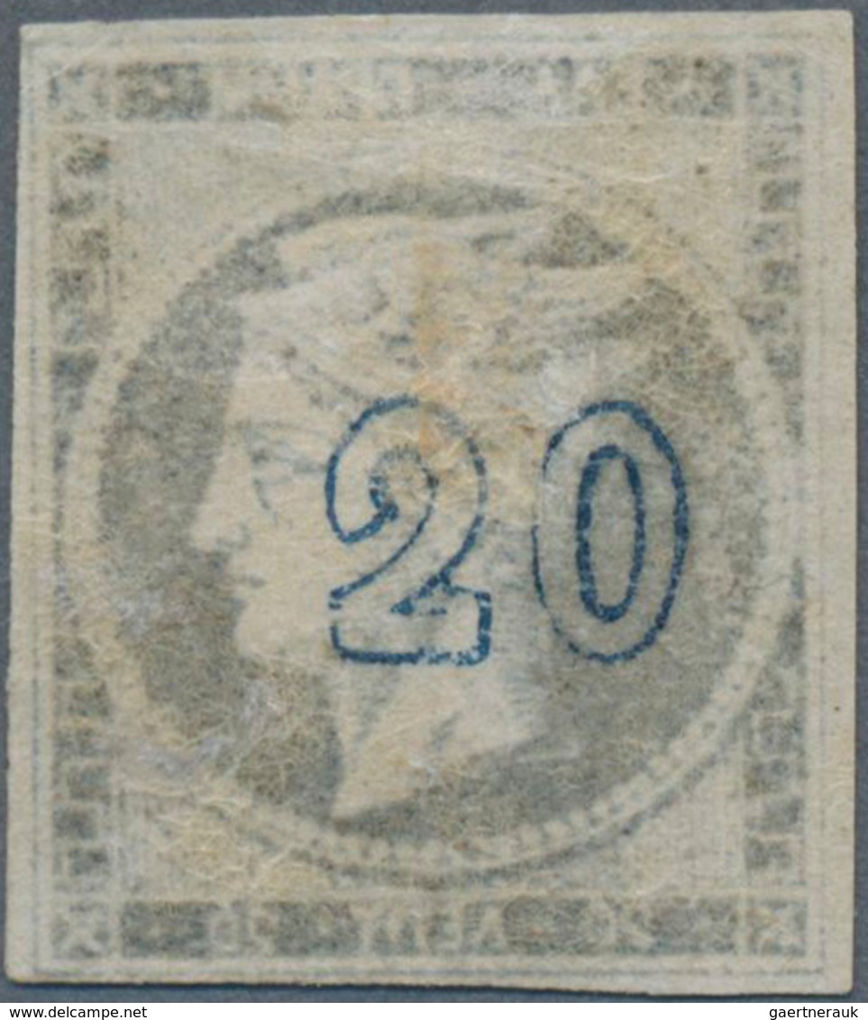 14087 Griechenland: 1872-75, Large Hermes Head, 20 Lepta DEEP INDIGO BLUE On Bluish Thin Transparent Paper - Lettres & Documents