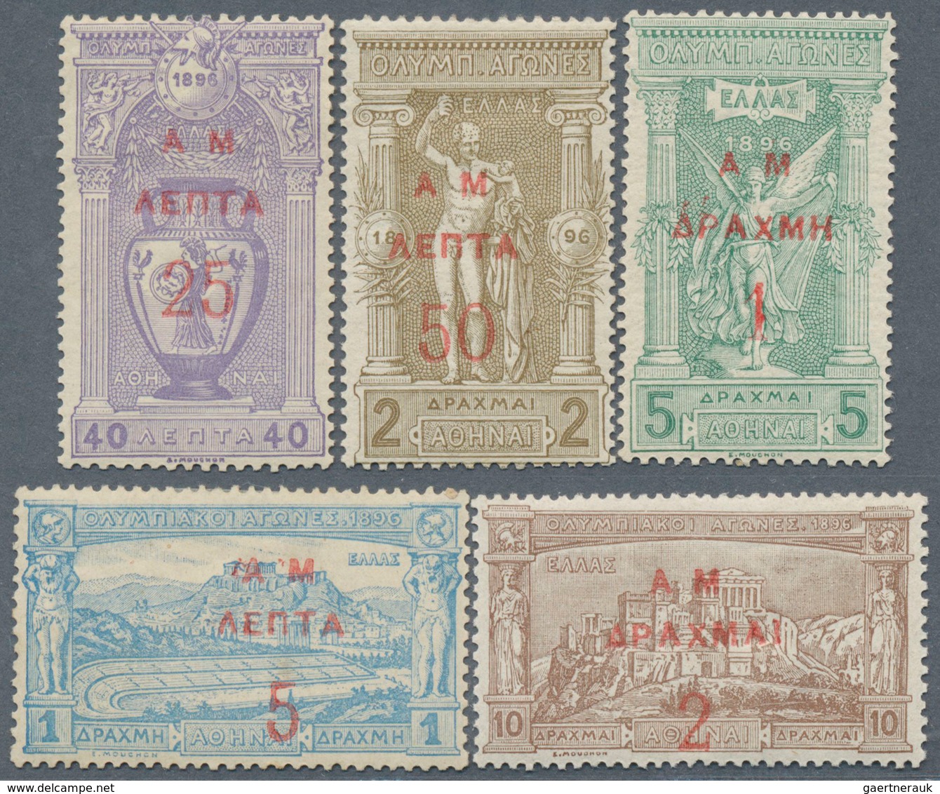 14092 Griechenland: 1900, Postage Stamps: Five Values Of The Issue To The Reintroduction Of The Olympic Ga - Briefe U. Dokumente