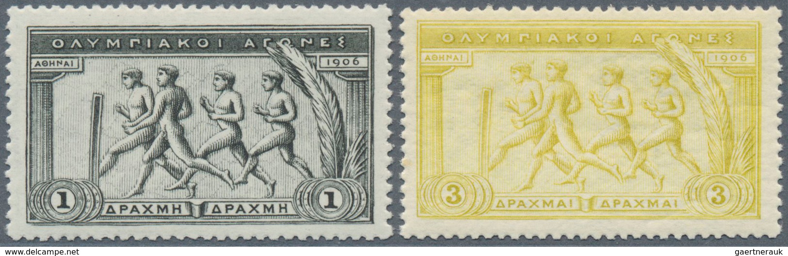 14097 Griechenland: 1906, Olympics, 1 Dr. Black And 3 Dr. Greenish Yellow, Splendid Copy Of Very Fresh Col - Lettres & Documents