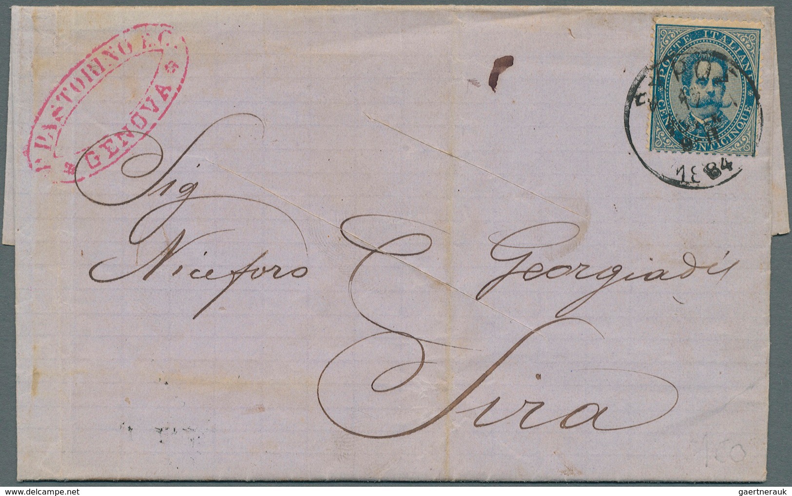 14119 Griechenland - Stempel: 1879, Umberto I 25 C Blue On On Maritime Letter Posted In Genova And Sent To - Poststempel - Freistempel