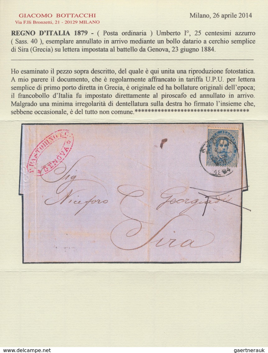 14119 Griechenland - Stempel: 1879, Umberto I 25 C Blue On On Maritime Letter Posted In Genova And Sent To - Marcophilie - EMA (Empreintes Machines)