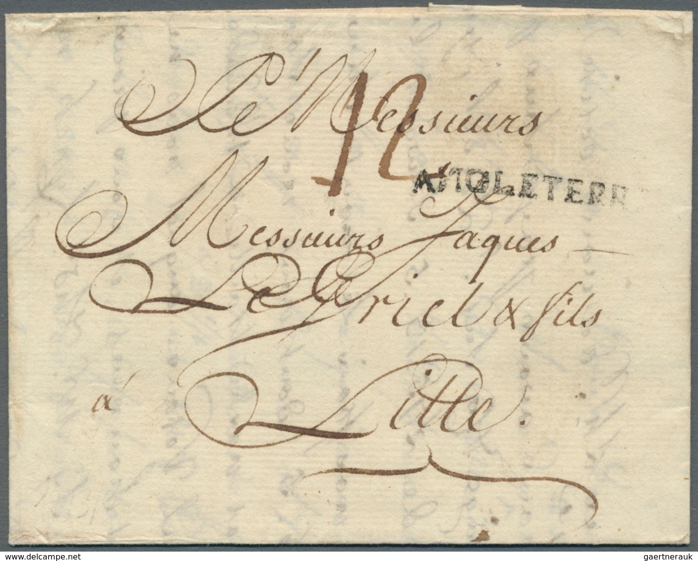 14121 Großbritannien - Vorphilatelie: 1773, Folded Letter From LONDON To Lille, France With Black Line Sta - ...-1840 Vorläufer