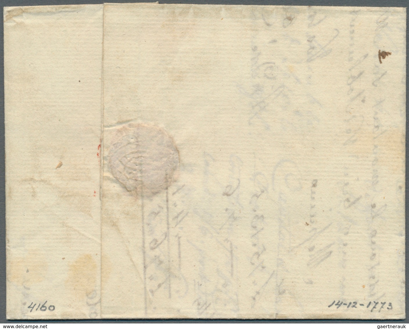 14121 Großbritannien - Vorphilatelie: 1773, Folded Letter From LONDON To Lille, France With Black Line Sta - ...-1840 Vorläufer