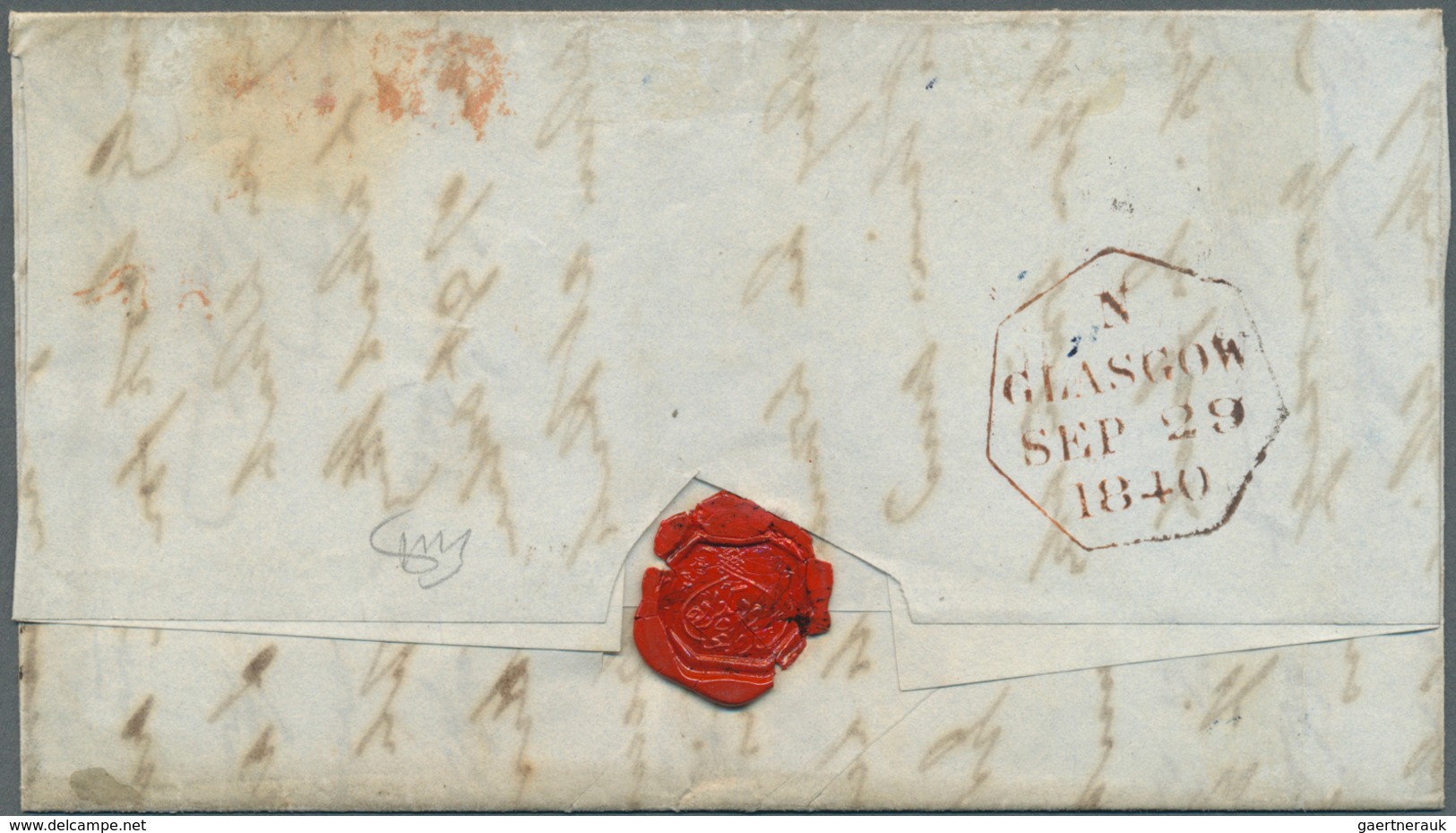 14131 Großbritannien: 1840, QV 1d Canc. Red Maltese Cross On Entire Folded Letter From "GLASGOW SEP 29 184 - Autres & Non Classés