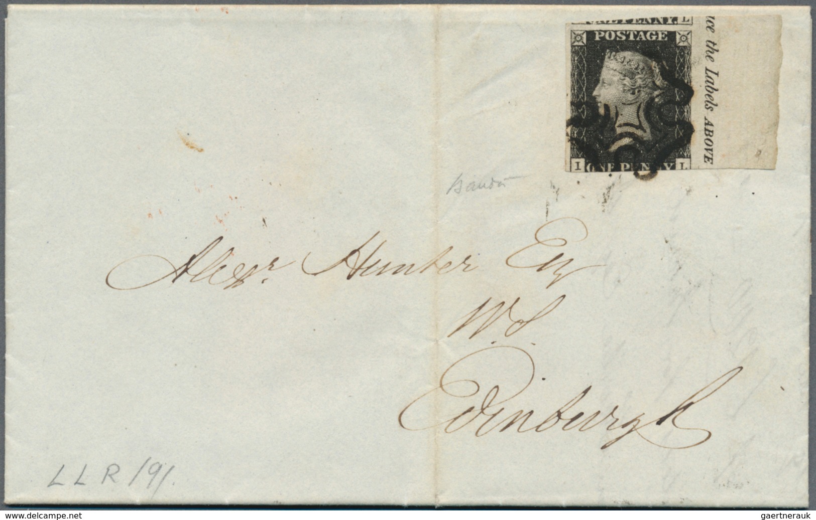 14133 Großbritannien: 1840-41 1d. Black, Right Hand Marginal Single Lettered I-L, Tied By Black Maltese Cr - Autres & Non Classés