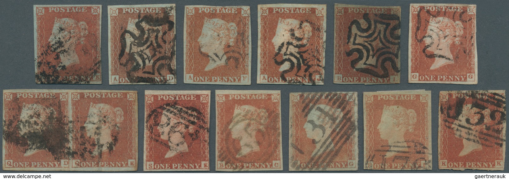 14138 Großbritannien: 1841 Penny Red: Group Of Eleven Used Singles, One Used Pair And Three Covers Of 1d. - Autres & Non Classés