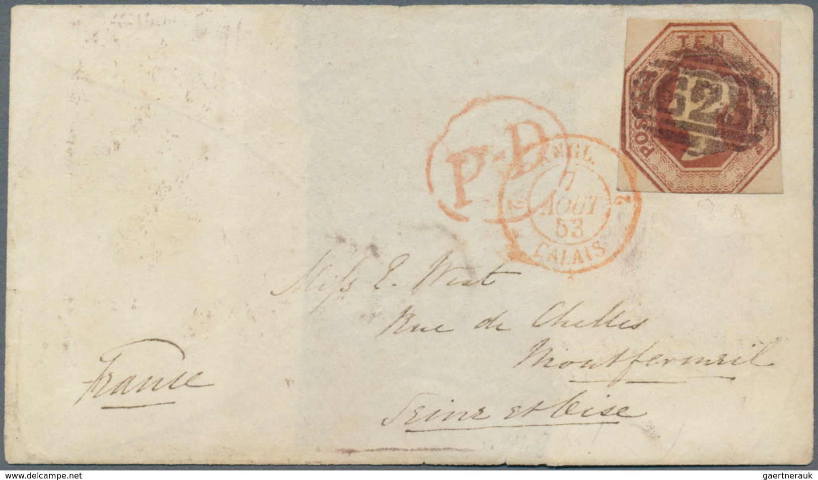 14144 Großbritannien: 1853, 10 D Brown, Die 3, Cut Square, Even To Full Margins At Three Sides, At Bottom - Autres & Non Classés