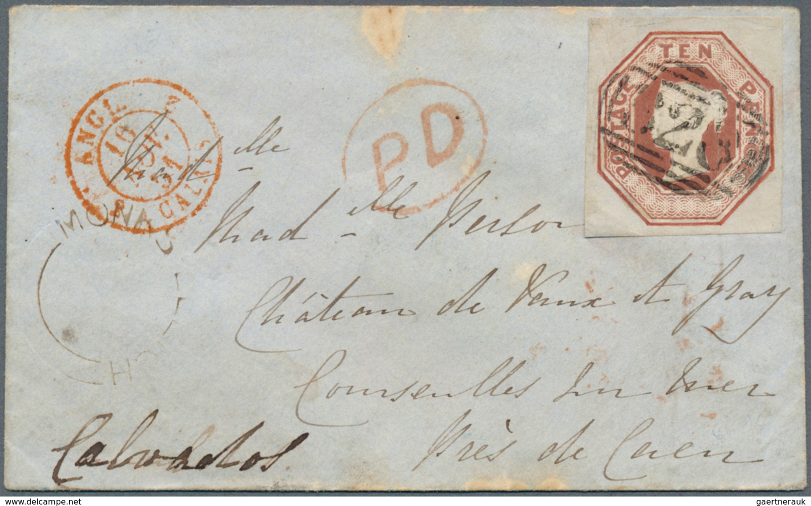 14146 Großbritannien: 1850, 10 D Brown, Die 2, Cut To Shape (repaired By Framing), Tied By Numeral Bar Can - Autres & Non Classés