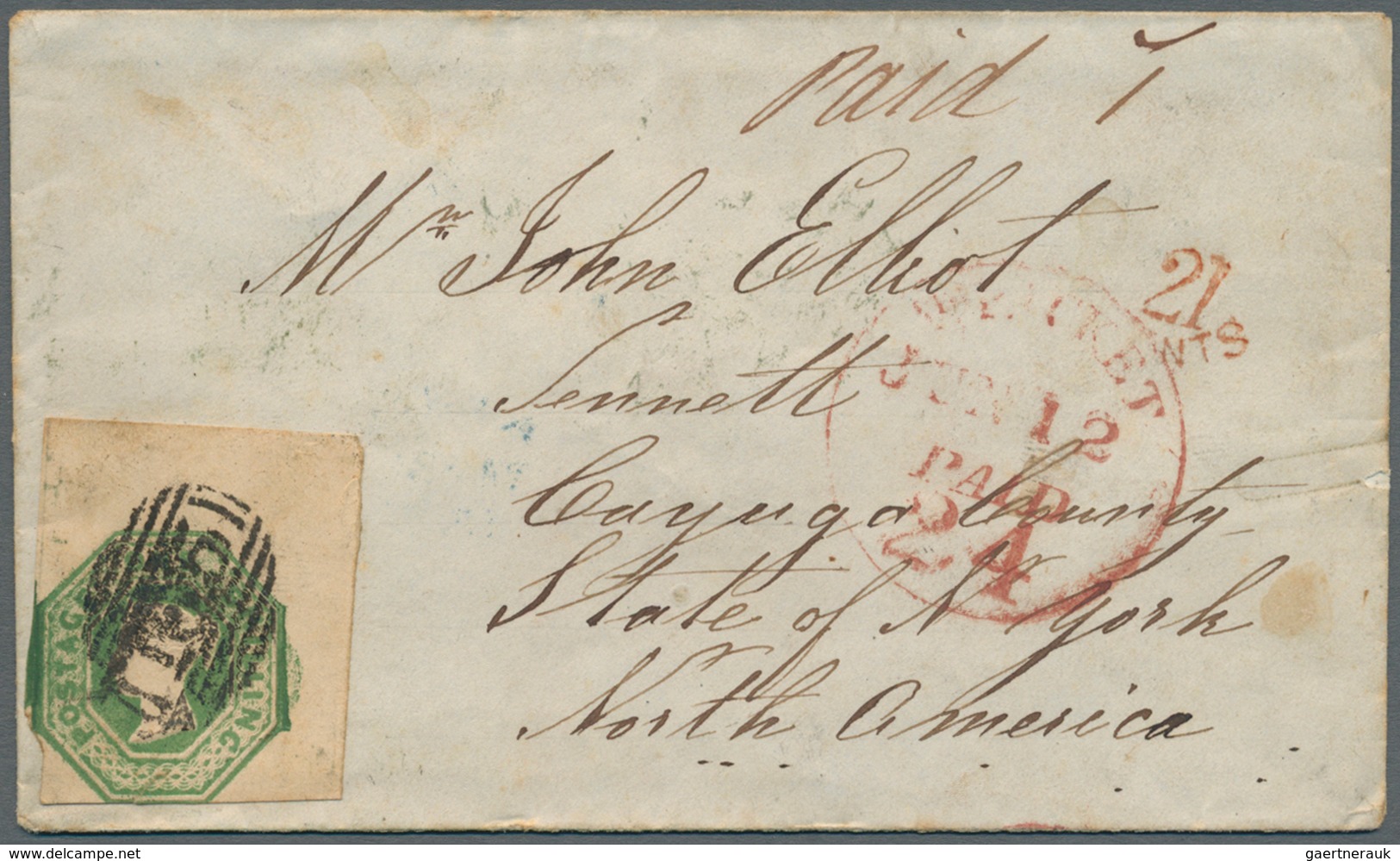 14148 Großbritannien: 1853, 1 Shilling Green Embossed Great Example Form Upper Right Corner Margin On Lett - Sonstige & Ohne Zuordnung