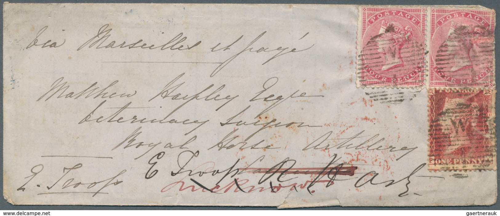 14151 Großbritannien: 1859/1861 Two Covers To India Both Franked 1855-57 4d. Rose-carmine Horiz. Pair Plus - Autres & Non Classés