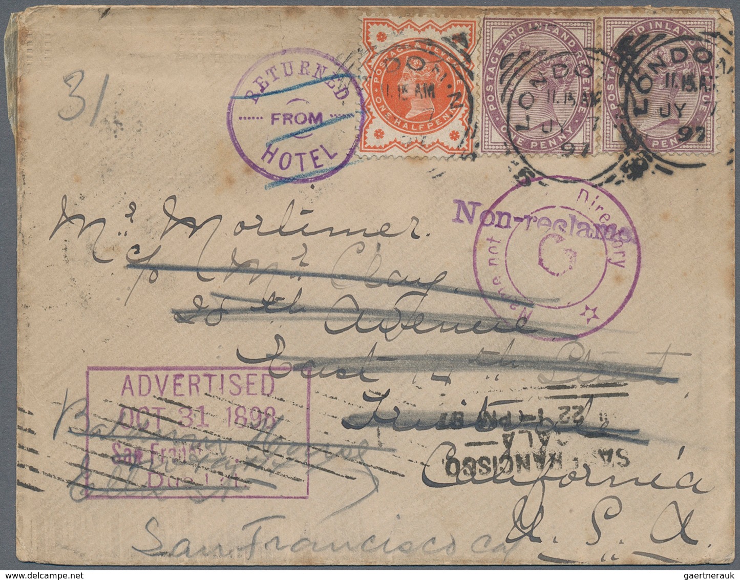 14156 Großbritannien: 1859/1897, Mail To California/USA, Two Covers And One Front To Sacramento Resp. San - Sonstige & Ohne Zuordnung