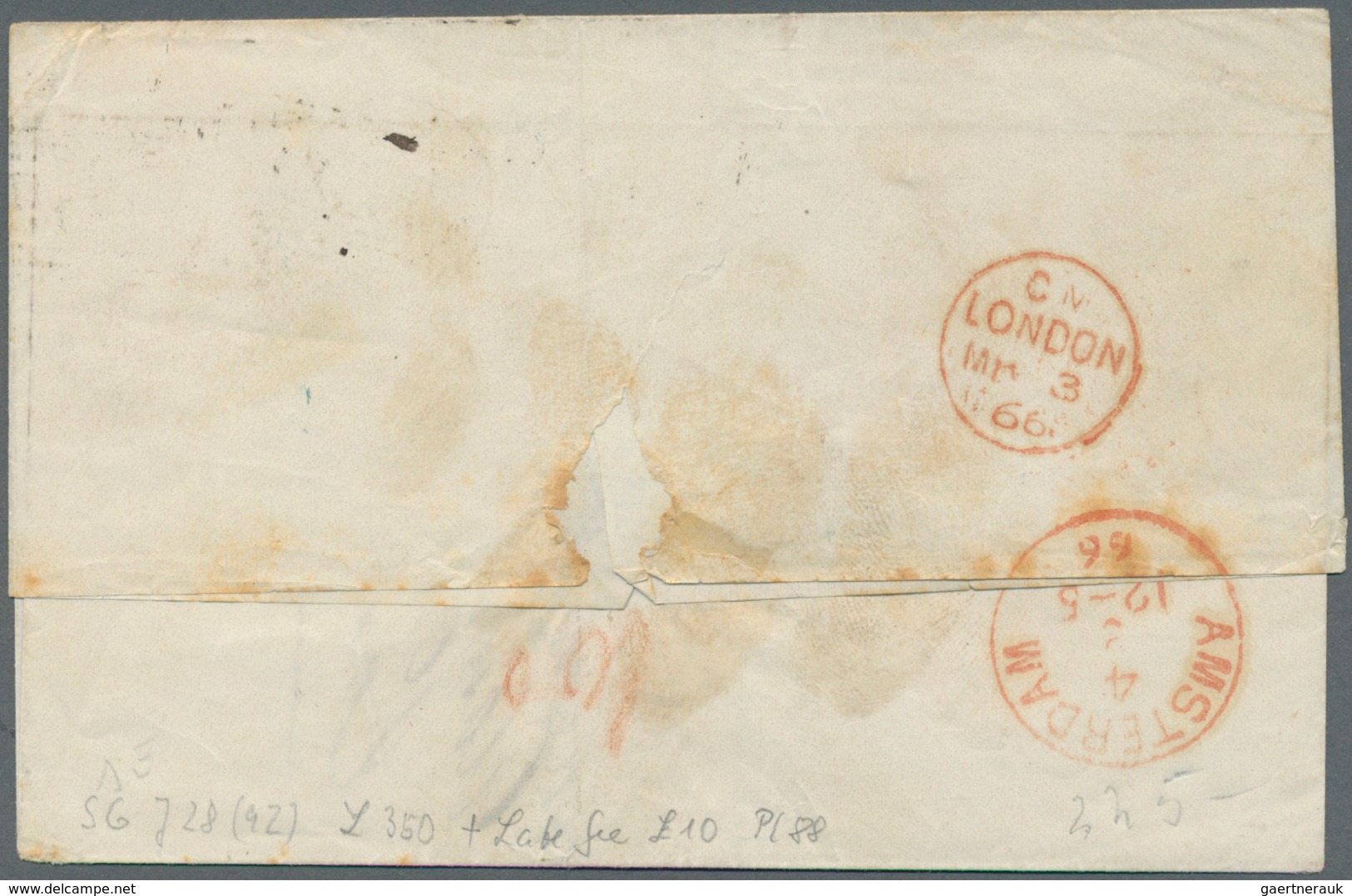 14157 Großbritannien: 1866, 1 D. Darkrosa In Scarce Combination With 3d. Rose On Folded Envelope With Dupl - Autres & Non Classés