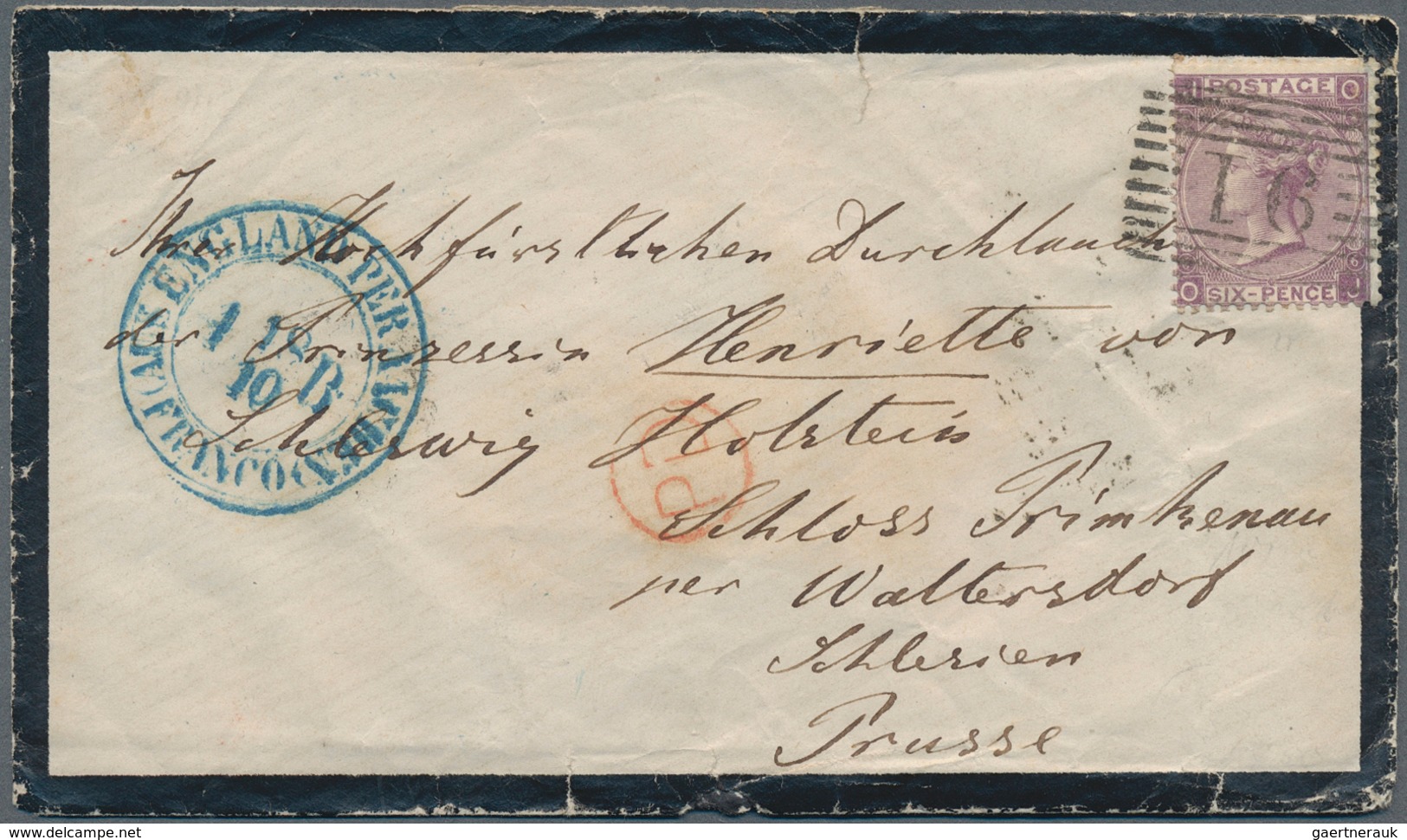 14158 Großbritannien: 1867: Mourning Cover Correctly Franked At 6d Per 1/2 Oz Addressed To Princess Henrie - Autres & Non Classés