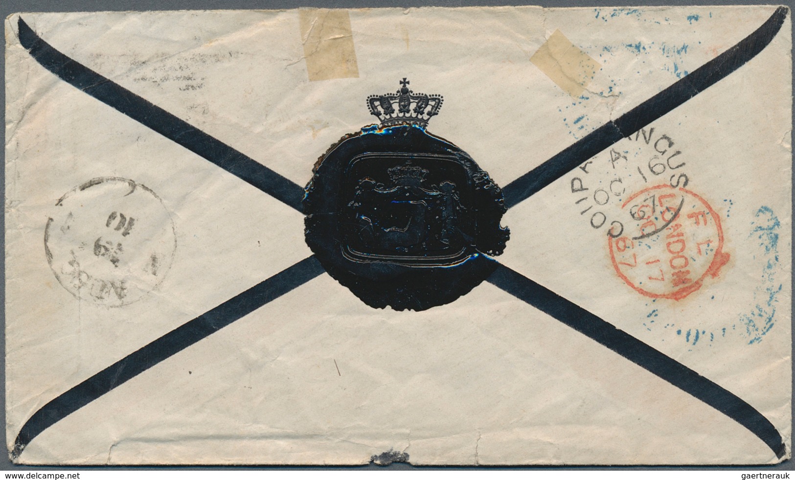 14158 Großbritannien: 1867: Mourning Cover Correctly Franked At 6d Per 1/2 Oz Addressed To Princess Henrie - Autres & Non Classés