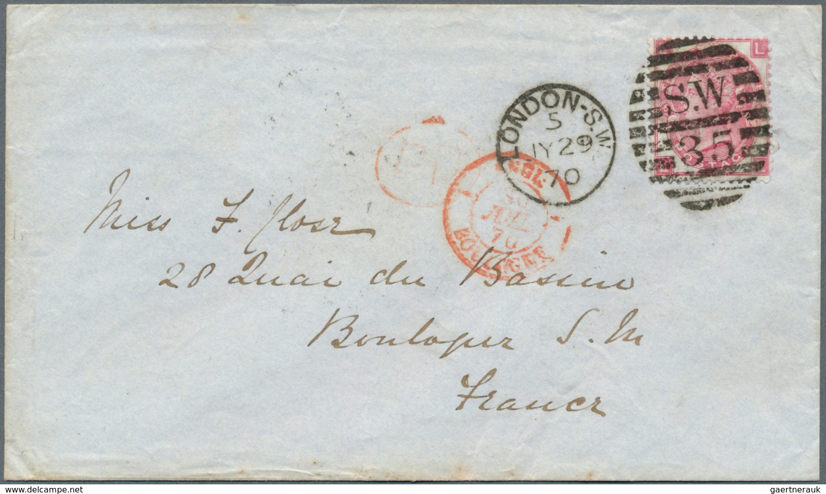 14159 Großbritannien: 1867, Four Letter Franked With 3d QV Rose With Large Corner Letter, Plate No. "5" Po - Sonstige & Ohne Zuordnung