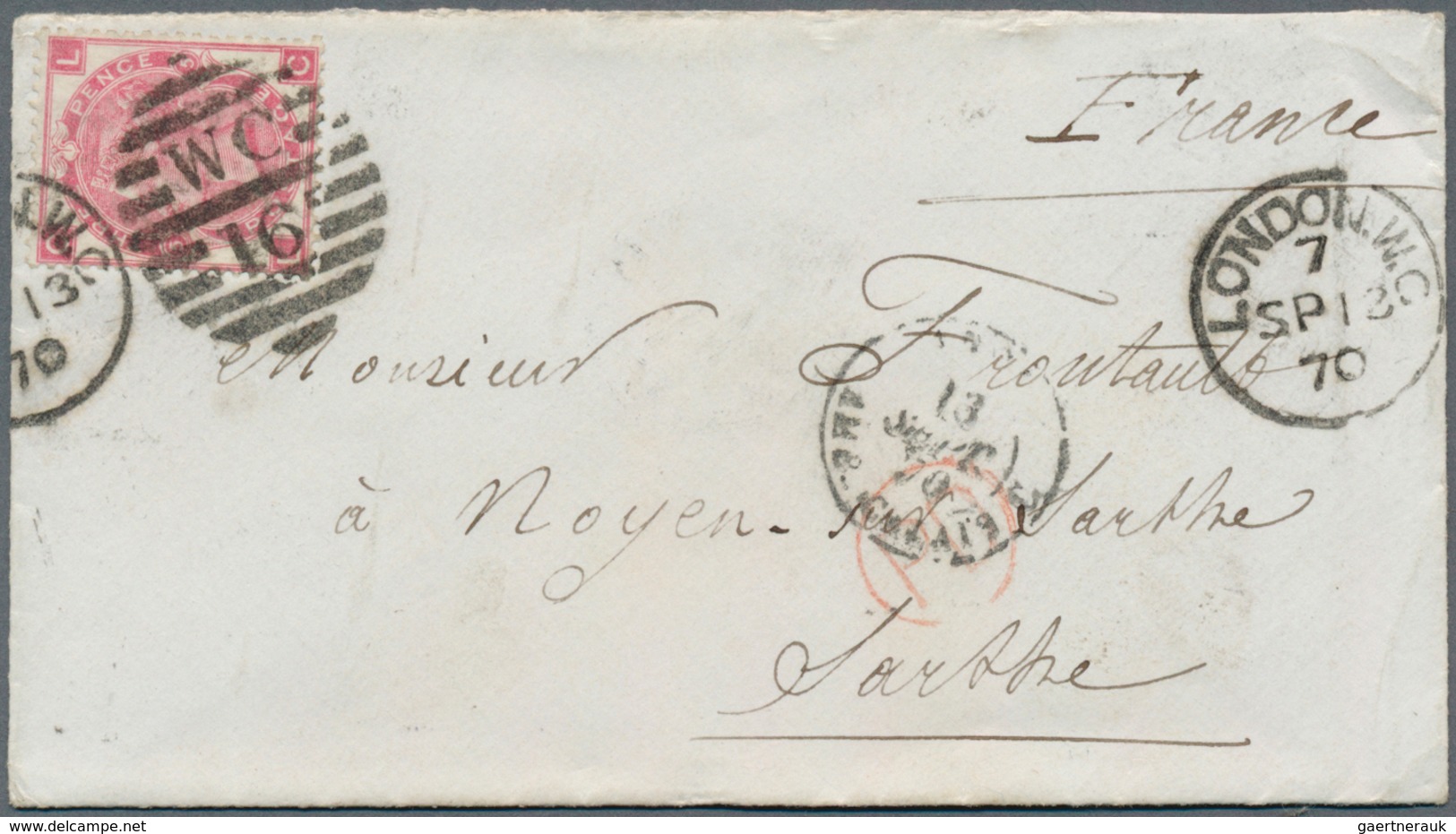 14159 Großbritannien: 1867, Four Letter Franked With 3d QV Rose With Large Corner Letter, Plate No. "5" Po - Sonstige & Ohne Zuordnung