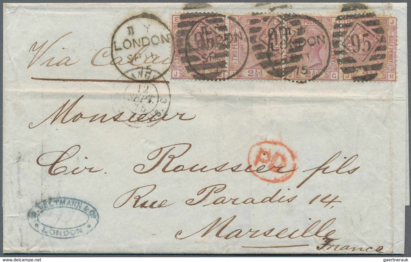 14162 Großbritannien: 1875: Outer Of Entire Letter Franked With Strip For Four 2 1/2 D Plate 1 (JE - JH), - Sonstige & Ohne Zuordnung