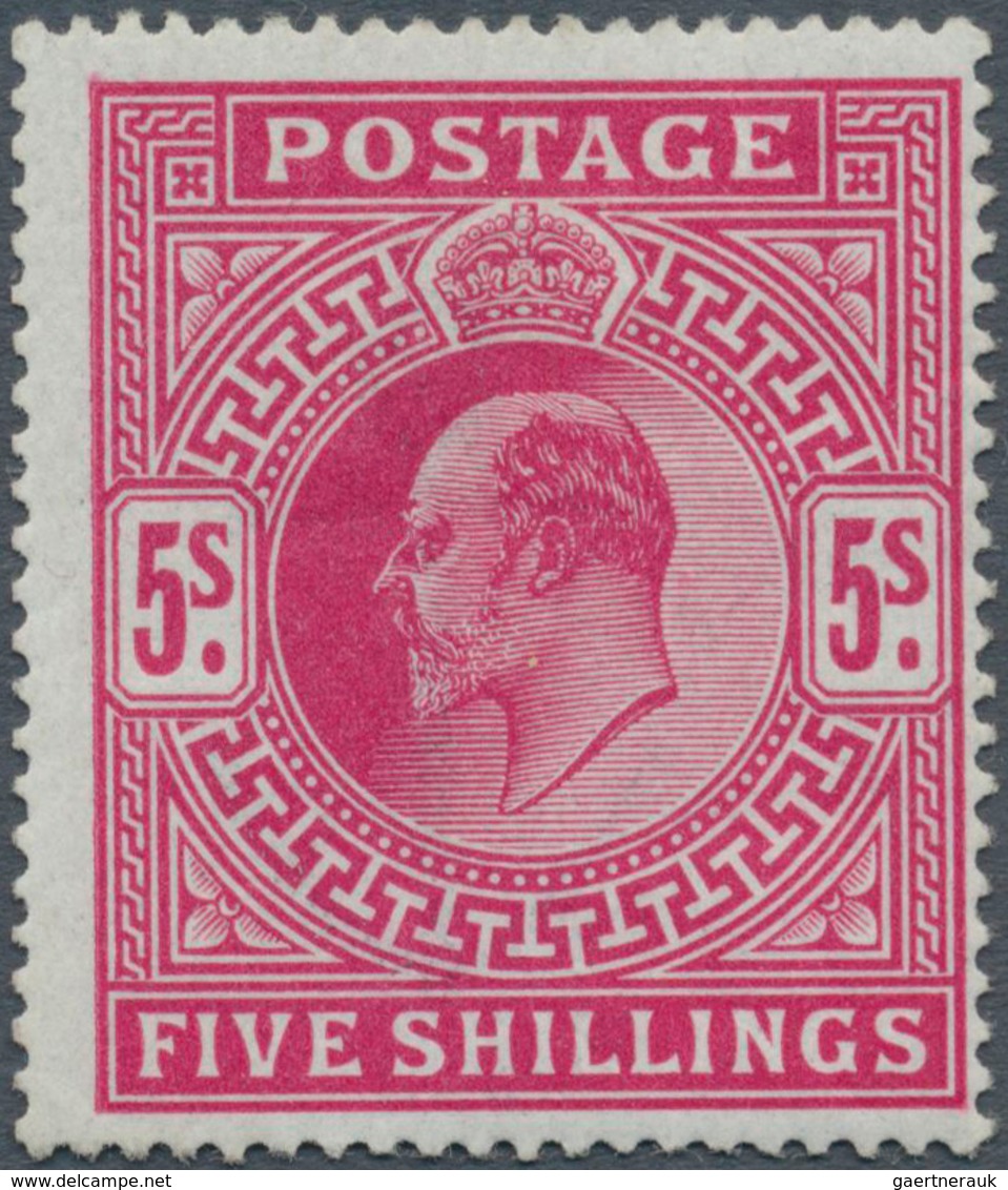 14173 Großbritannien: 1902/1912, 5s. Carmine, Fresh Colour, Well Perforated, Slight Corner Creasing, Mint - Sonstige & Ohne Zuordnung