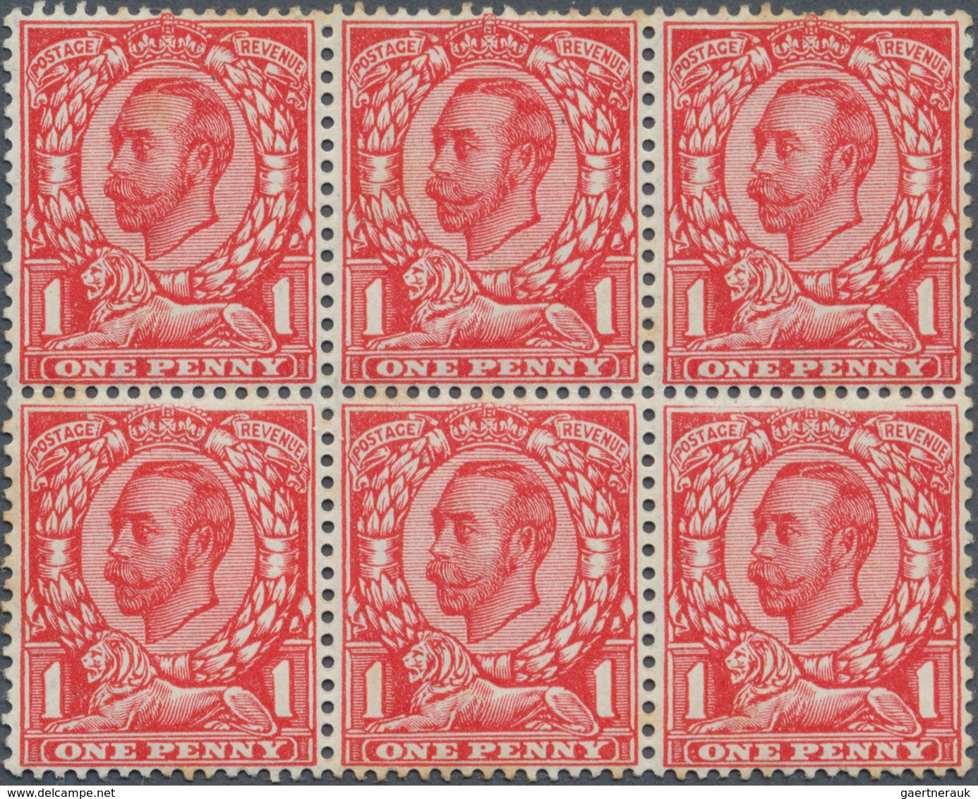14185 Großbritannien: 1912, 1d. Scarlet, Wm Simple Cypher, Block Of Six, Stamps Of Lower Row Showing Varie - Sonstige & Ohne Zuordnung