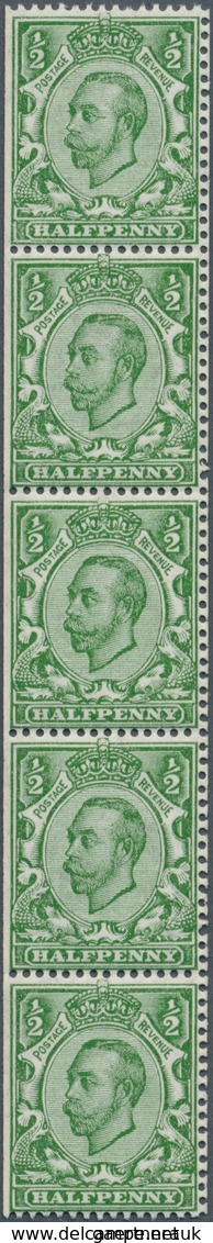 14187 Großbritannien: 1912, ½d. Green, Wm Multiple Cypher, Vertical Coil Strip Of Five (scissor's Separati - Autres & Non Classés