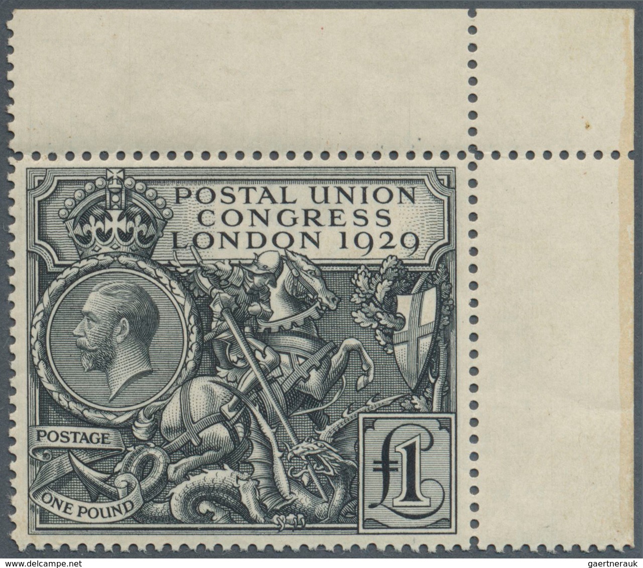 14211A Großbritannien: 1929, UPU Congress, £1 Black, Fresh Colour, Well Perforated, Marginal Copy From The - Autres & Non Classés