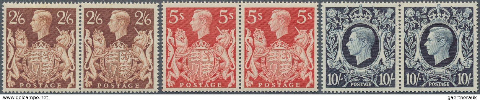 14214 Großbritannien: 1939 KGVI. Cpl. Set Of Three Horizontal Pairs (2s6d., 5s. And 10s.) Including The 2s - Sonstige & Ohne Zuordnung