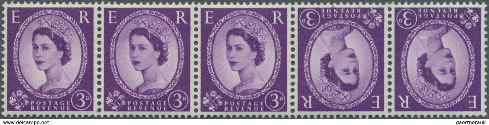 14218 Großbritannien: 1958, 3d. Deep Lilac, Wm Multiple Crowns, Tête-bêche Pair (within Strip Of Five), Un - Sonstige & Ohne Zuordnung